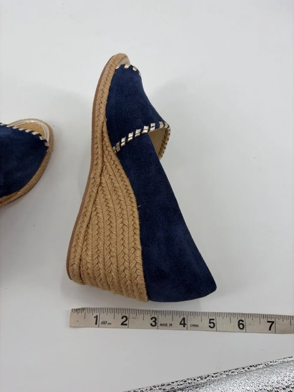 NIB Jack Rogers Palmer Wedge Womens 7.5M Espadrille Peep Toe Shoes Suede Blue